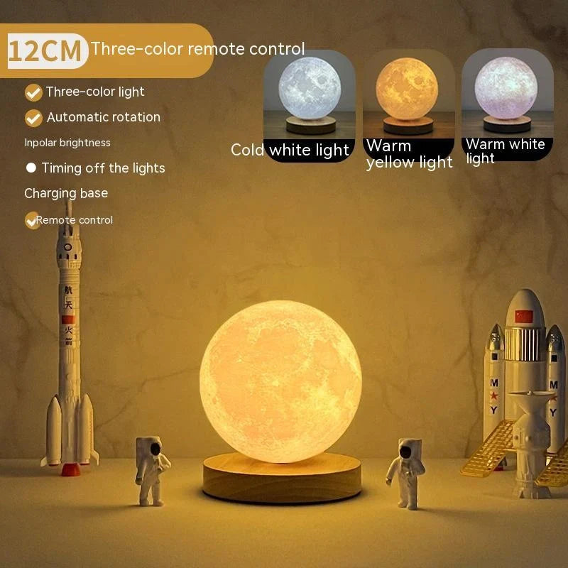 3D Magnetic Floating Levitating Moon Lamp with realistic moon surface and customizable colors