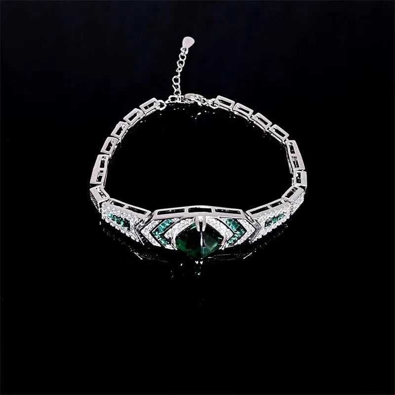 Retro zircon emerald bracelet for women, copper electroplated, round design, colour SL1266