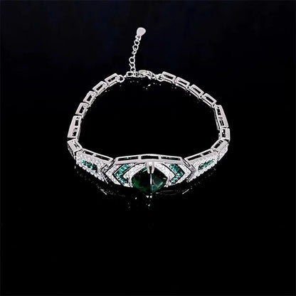 Retro zircon emerald bracelet for women, copper electroplated, round design, colour SL1266