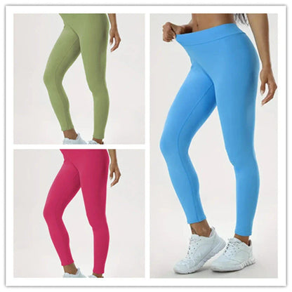 Slimming high-waist yoga pants with hidden tummy control, available in various colors and sizes