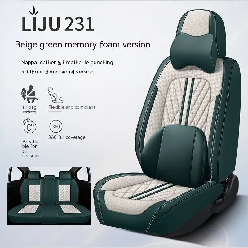 Five-seat leather car cushion set in multiple colour options with hemmed edges