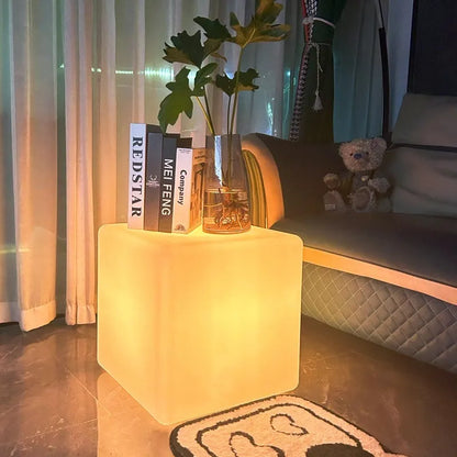 LED stool square cube light with modern design, IP65 waterproof rating, and options for rechargeable or solar power in various sizes