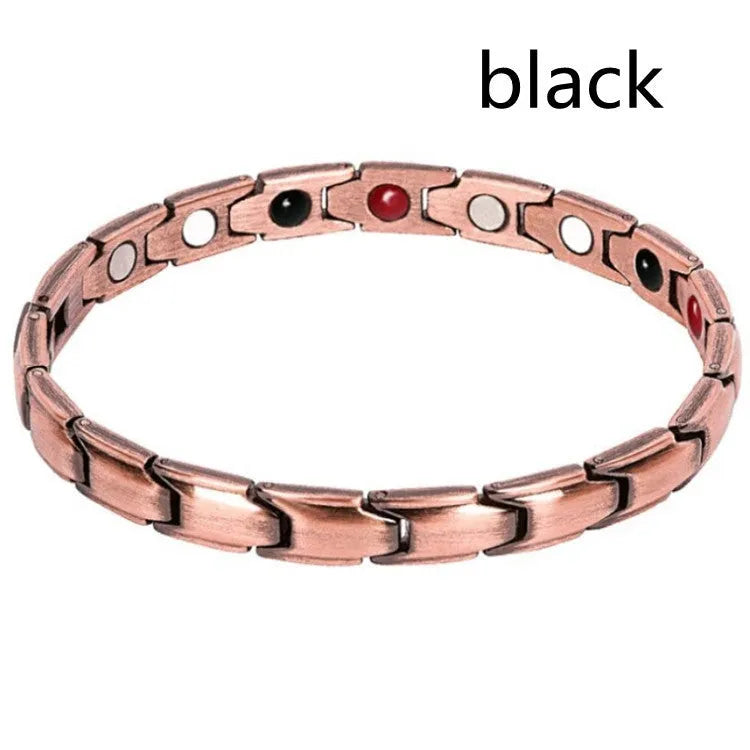 Metal rhombus therapy bracelet in black, bronze, gold, or silver, available as single or multi-pack for arthritis and slimming support.
