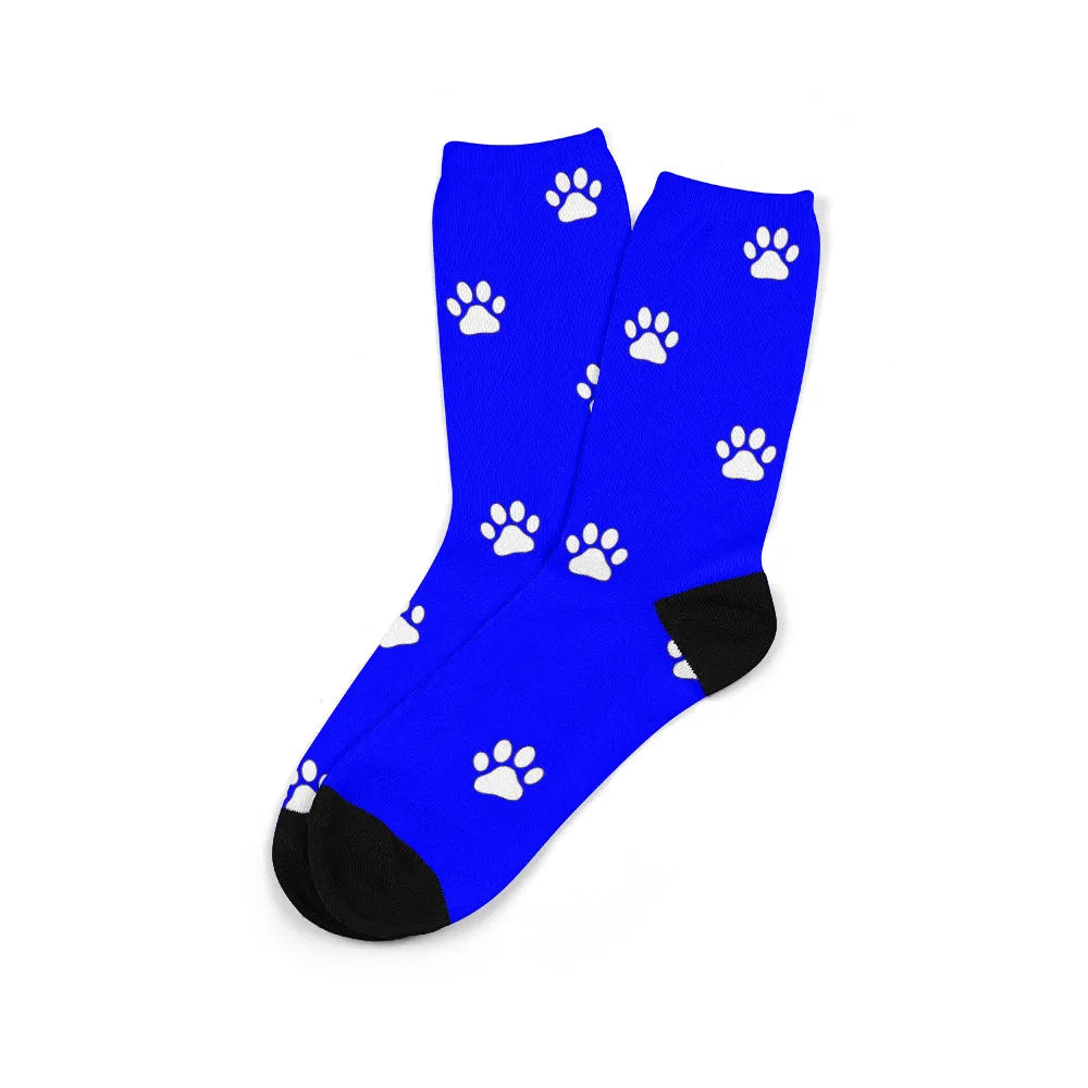 Personalised mid-calf photo socks with printed cartoon designs in multiple colour options