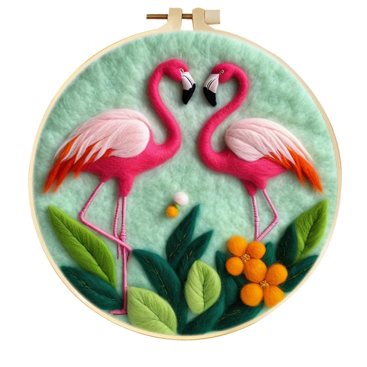 Round fabric embroidery kit with 20x20cm linen frame and wool felt for three-dimensional floral artwork