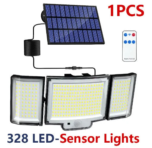 Solar garden lamp with motion sensor for outdoor pathway and entrance lighting