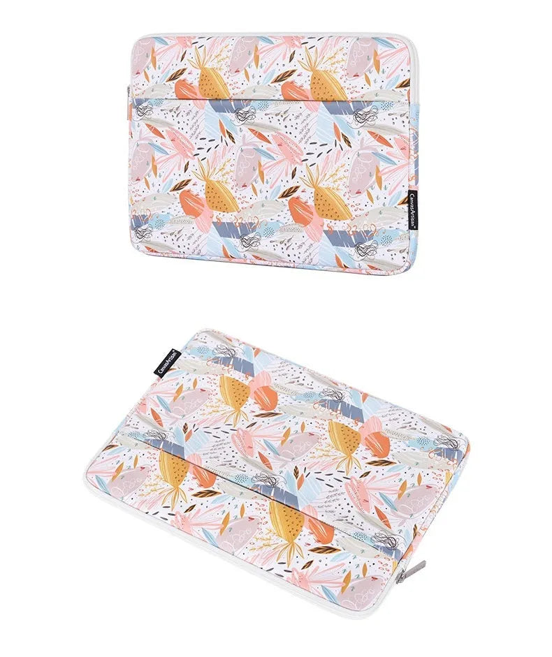 White waterproof 14-inch laptop sleeve with PU leather exterior showing clean design