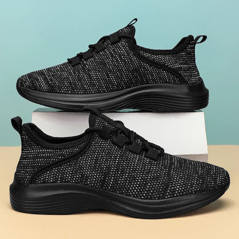 Women's black mesh casual sneaker with lace-up closure and EVA sole