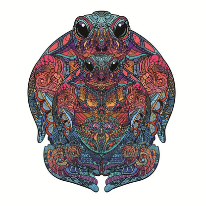 Wooden jigsaw puzzle with colourful elephant and turtle shaped pieces in A3, A4, A5 sizes