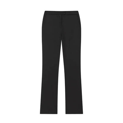 Women's slim-fit two-piece suit set with long-sleeve button jacket and flared pants in black, grey, pink, or apricot, sizes XS to L