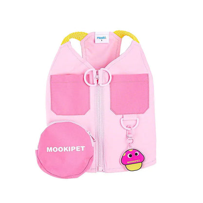 Pink polyester pet vest for small dog breeds on mannequin showing adjustable design