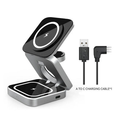 Folding three-in-one wireless charging bracket for desktop with Apple, Samsung and Google Pixel Watch support