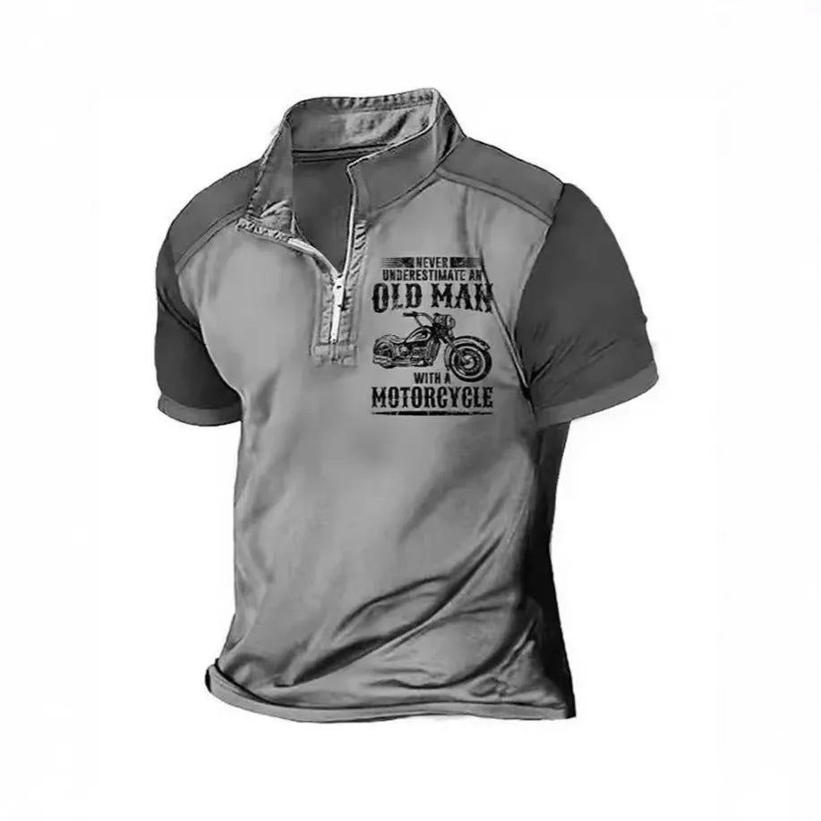 Men's casual polo shirt with digital letter printing and zipper decorations in polyester fibre