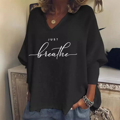 Women's loose-fit V-neck long sleeve top in brushed milk silk fabric for summer casual wear.