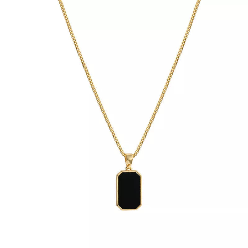 Rectangular pendant necklace in 18K gold with titanium steel chain