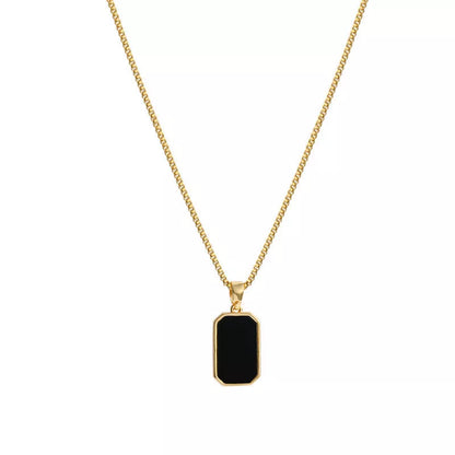 Rectangular pendant necklace in 18K gold with titanium steel chain