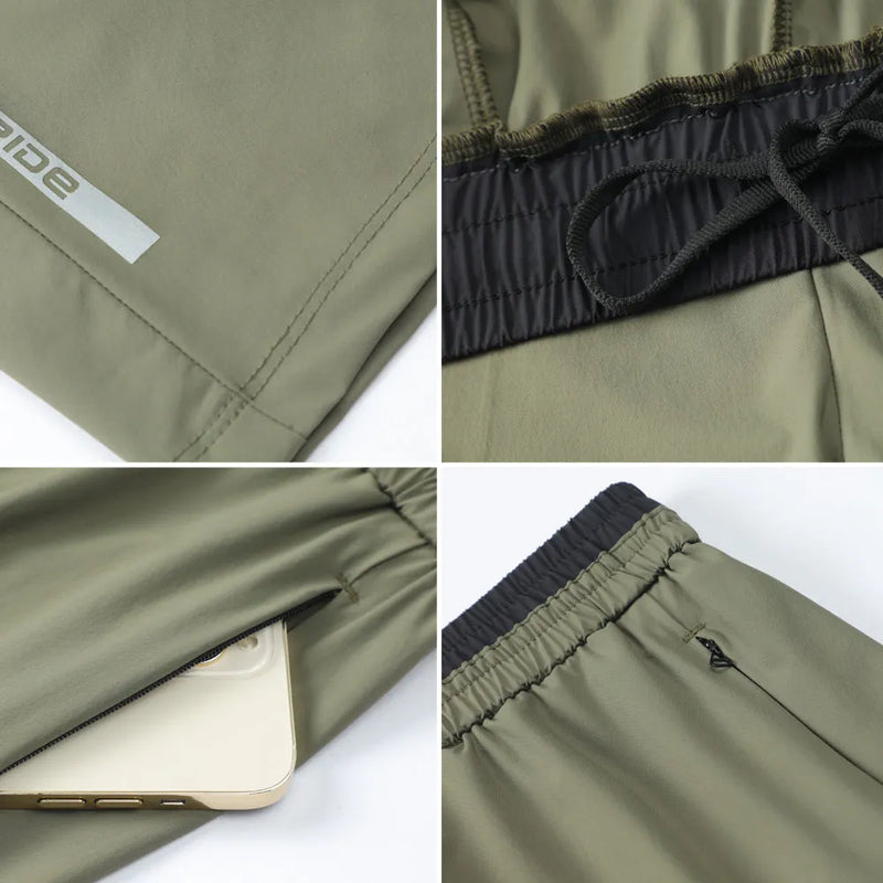 Men's quick-drying loose cropped pants in ice silk material, ideal for running workouts and sports leisure, available in grey, black, or army green colours, with sizes from M to 3XL, featuring a fifth pants/middle pants length design