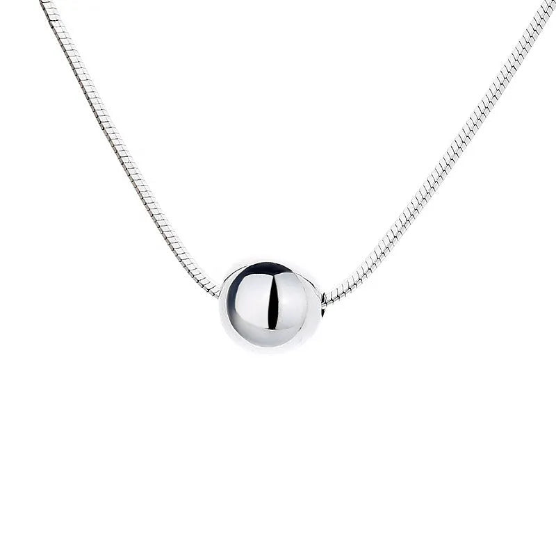 925 silver clavicle chain necklace with small balls design and round pendant