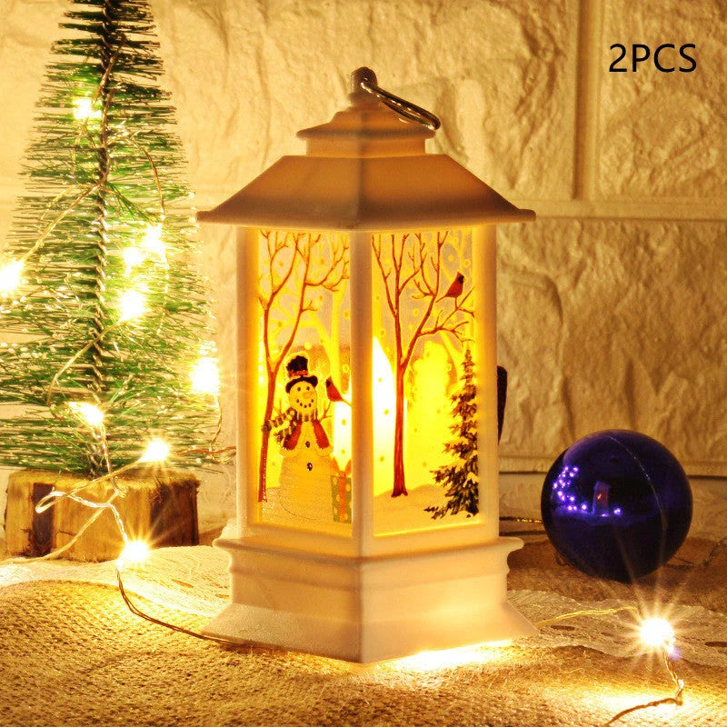 Festive LED Christmas lanterns with Santa Claus, snowman, and other holiday-themed designs