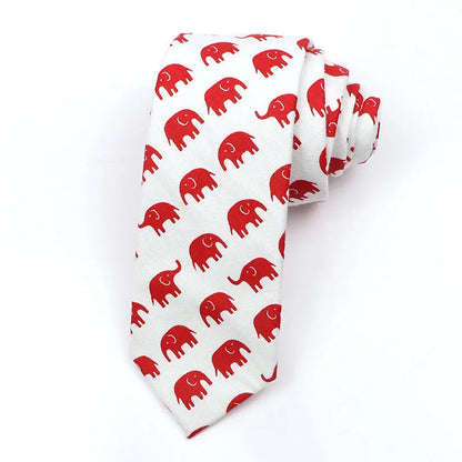 A narrow Korean-style cotton bow tie featuring a cartoon print, shown in a selection of colours.