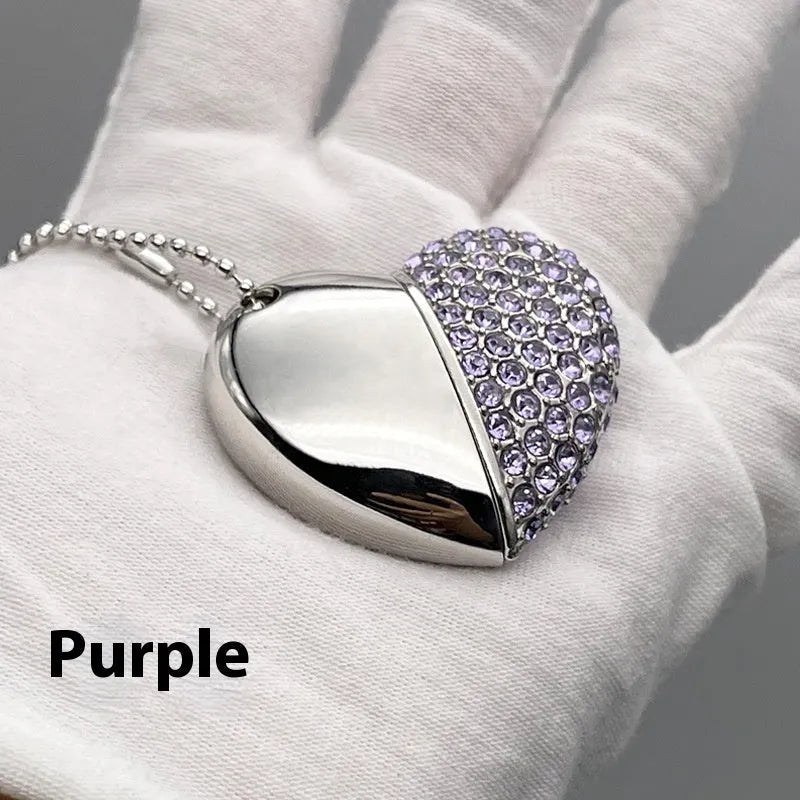 Heart-shaped metal USB flash drive with a brick-patterned surface in multiple colour options.