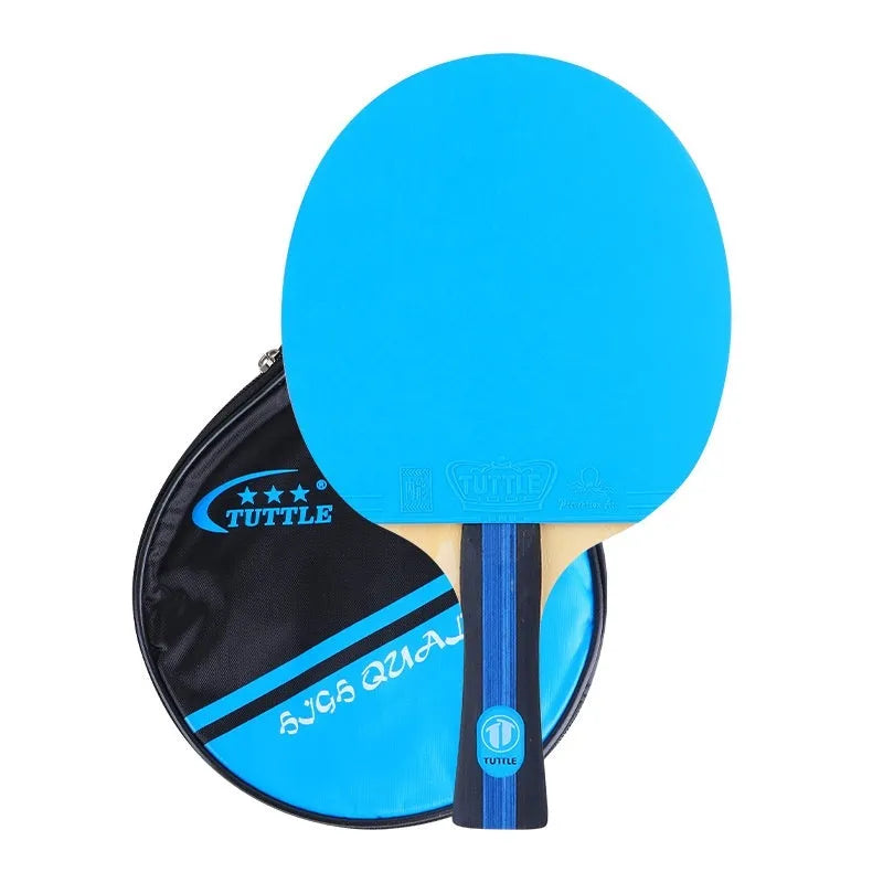 Wood table tennis racket with high elastic rubber surface and matching protective storage bag in choice of colours