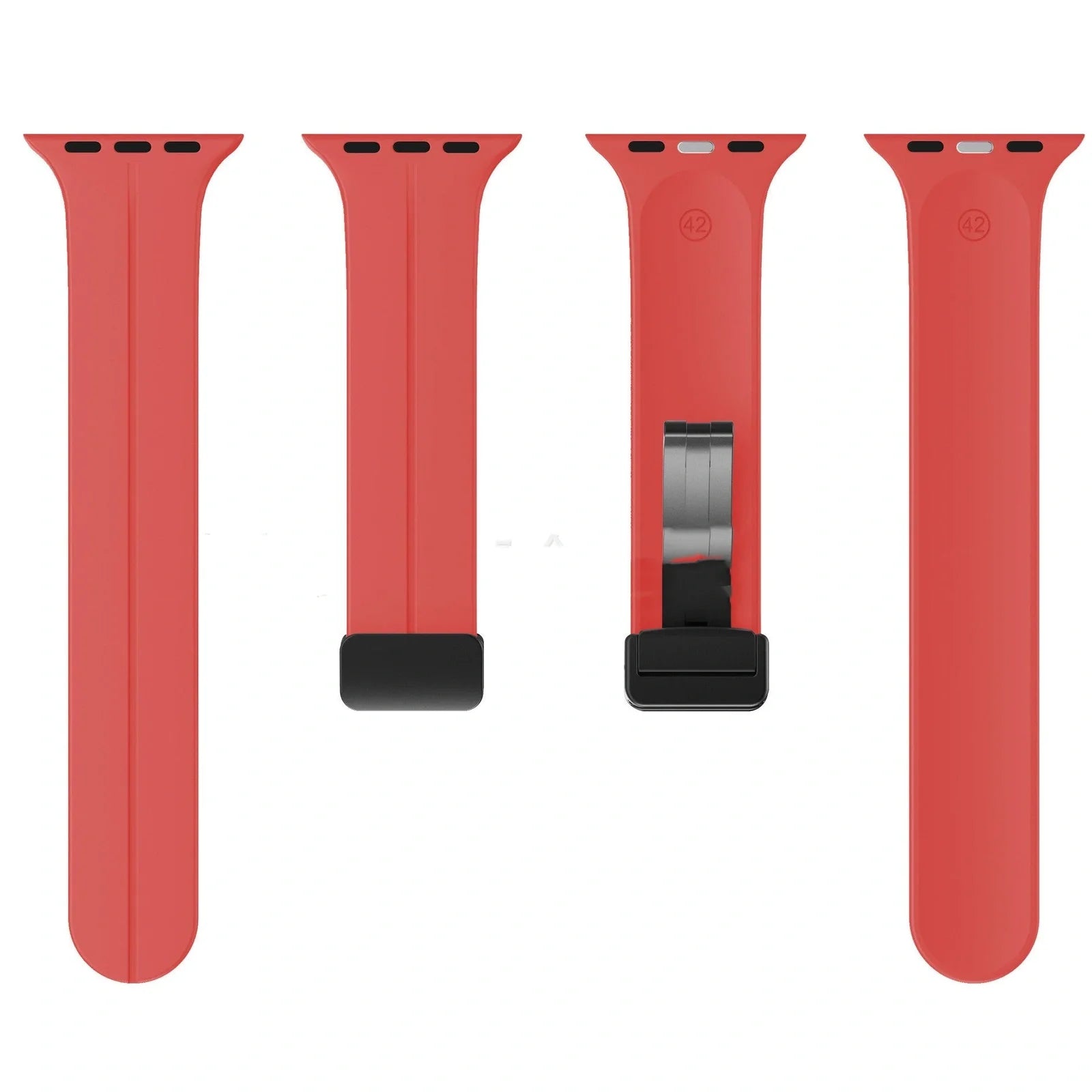 Magnetic silicone watch strap with folding buckle in multiple colours and sizes