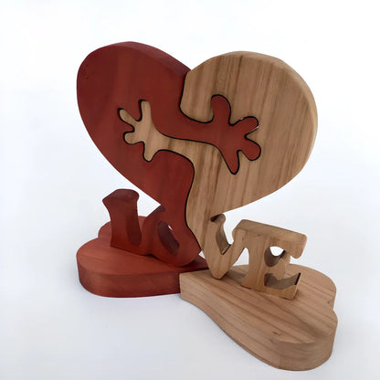 Engraved wooden geometric heart ornament, 10x13x2 cm, in colour A for desktop love decor