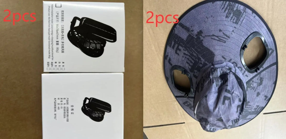 Men's grey solar-powered cooling cap with large eave and integrated fan for sun protection