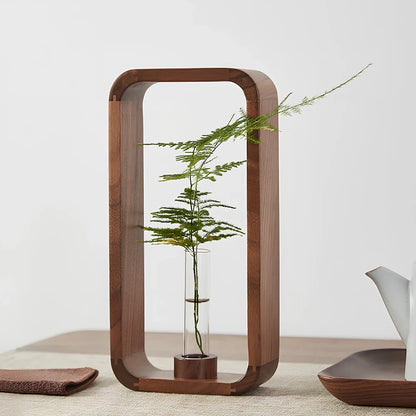 Chinese style wooden tabletop vase with natural grain and 25cm height