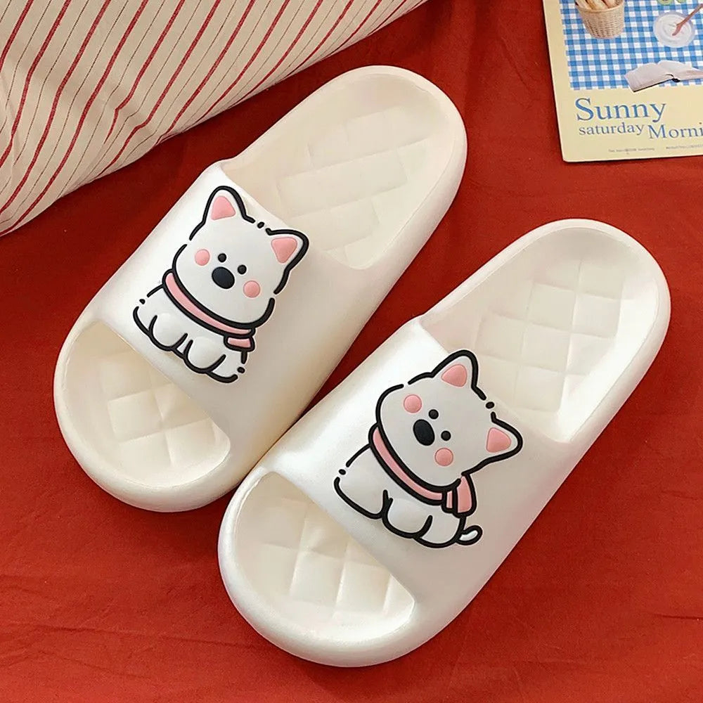 Rhombus patterned PVC slippers in cream white, a summer flip-flop with a thickening sole.