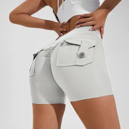 Women's high-waist fitness shorts with pockets in quick-dry nylon fabric