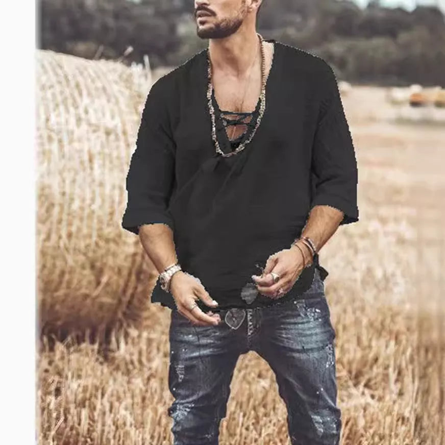 Lace Up Corn Mid Sleeved T-shirt in various colors