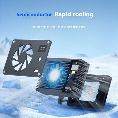 Black aluminium alloy PC cooling radiator with integrated fan, dimensions 89mm by 52mm by 25.95mm.