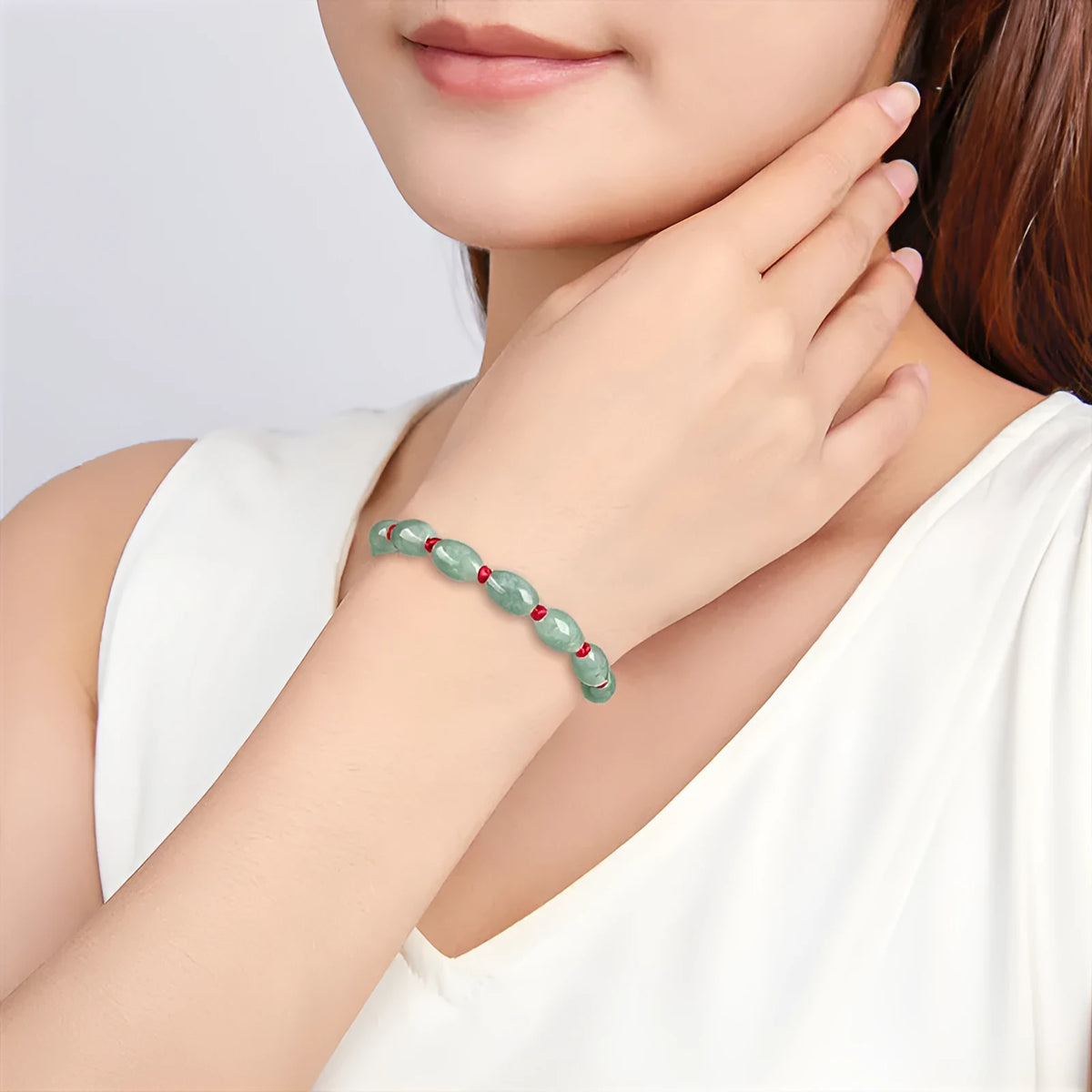 Jade national style bracelet with dark green men's and red women's versions including authenticity certificate