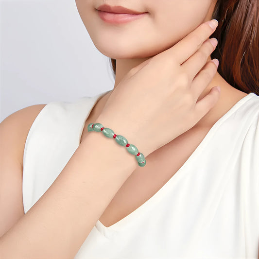 Jade national style bracelet with dark green men's and red women's versions including authenticity certificate