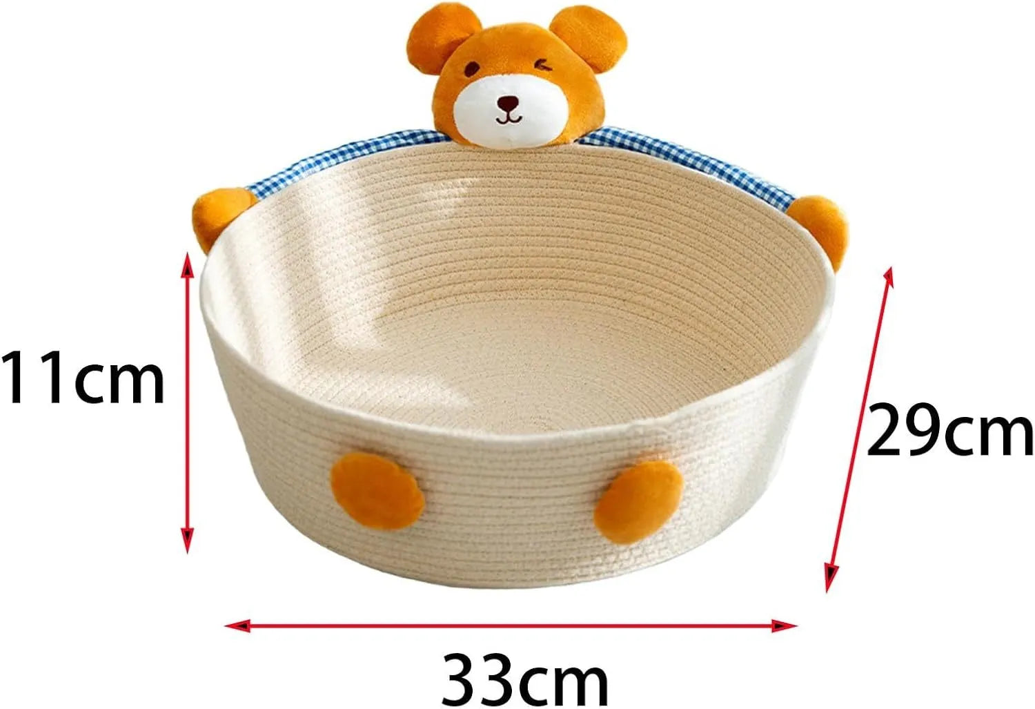 Woven cotton rope basket serving as a pet bed and integrated scratch board for cats, shown in a beige colour.