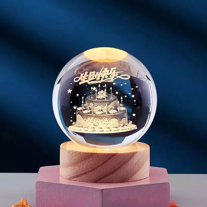 Crystal Ball Night Light with 3D Carved Solar System Design