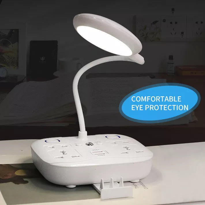 Adjustable USB LED desk lamp with remote control and flexible gooseneck for eye-protecting lighting