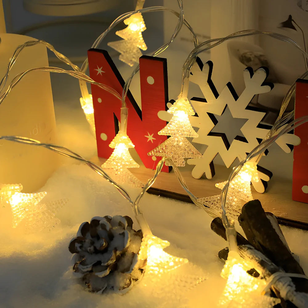 LED Christmas light string in deer shape, 1.5m length with 10 beads emitting 3000 lm, battery box and PVC construction for holiday decor