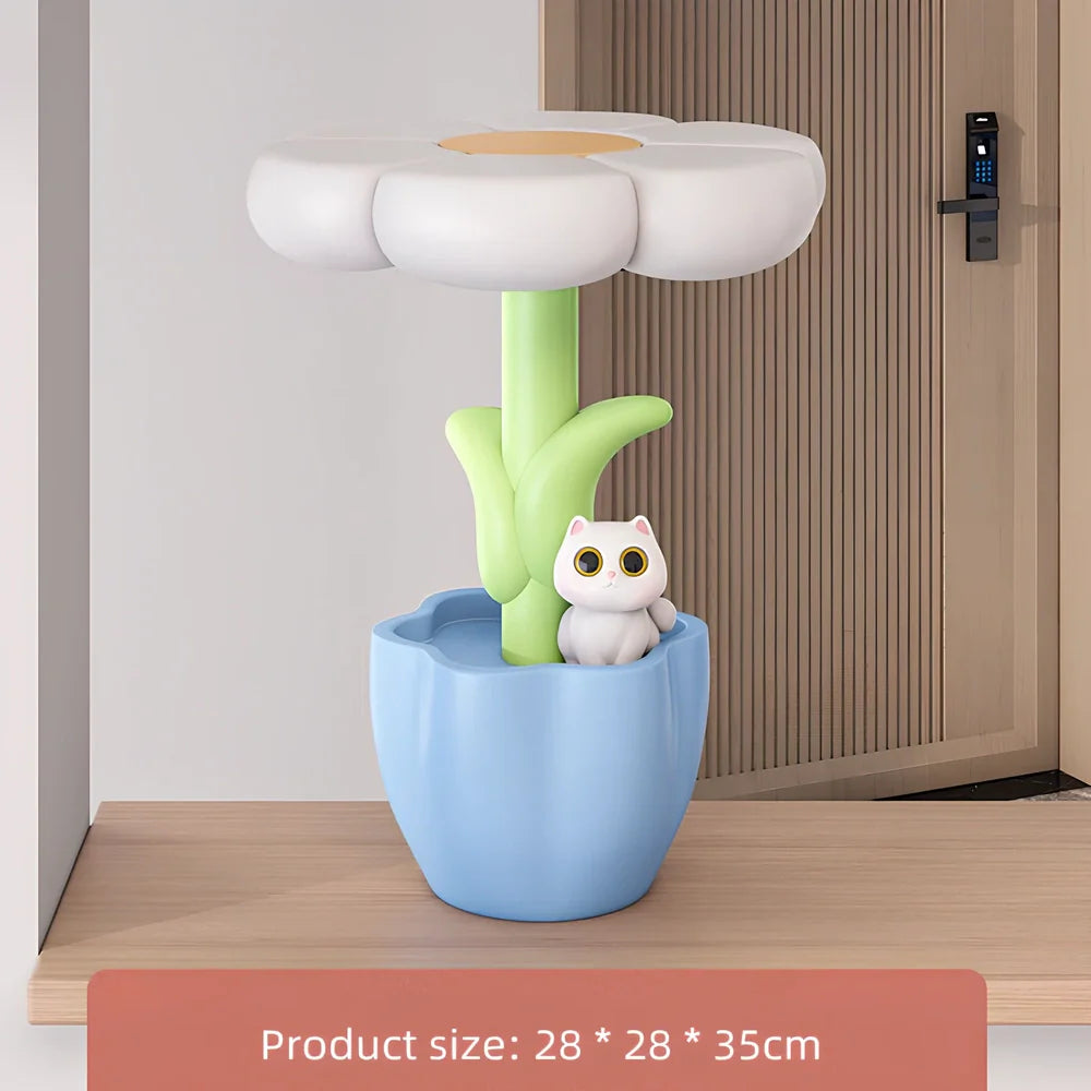 Sunflower sculpture key storage lamp with 28cm resin tray and USB power cable