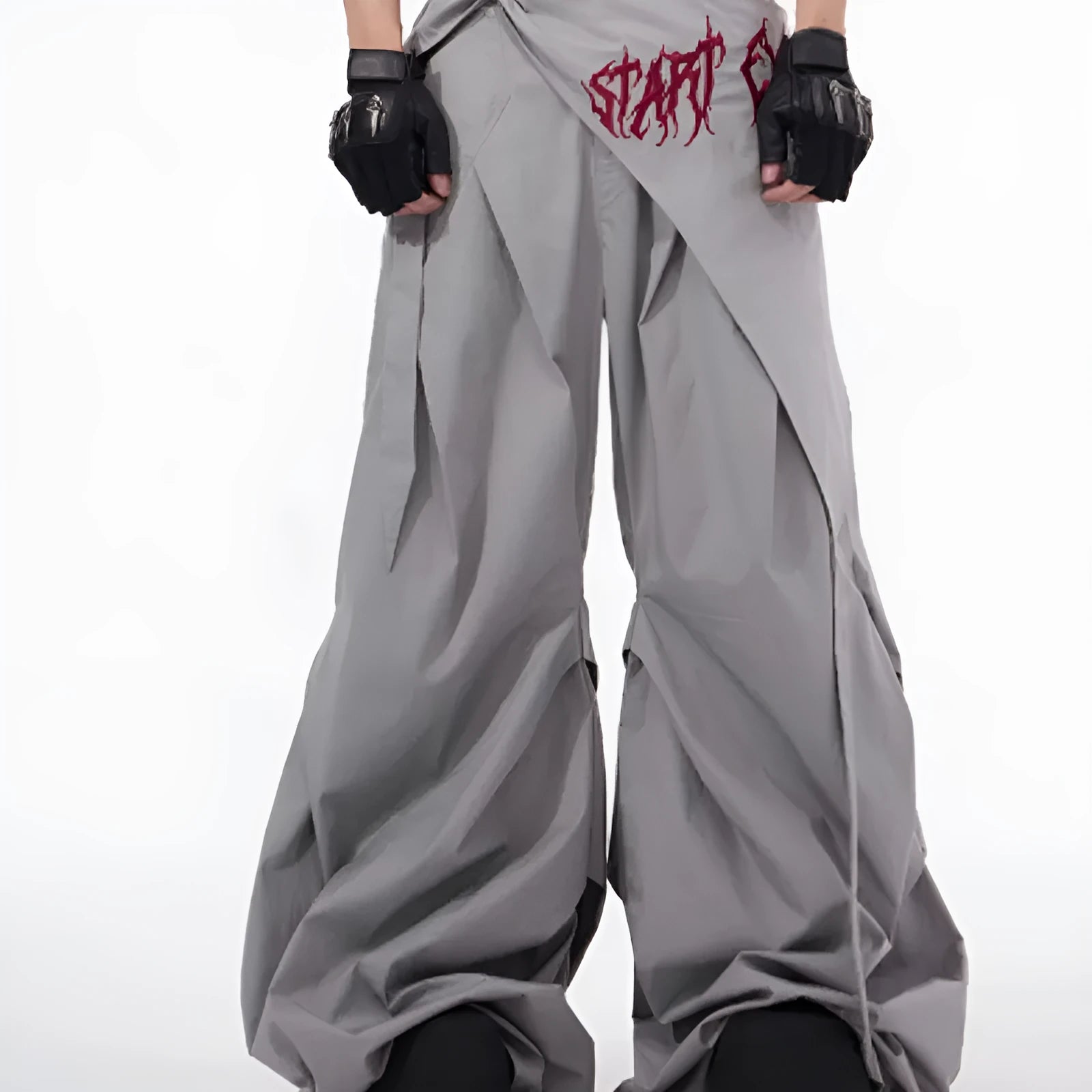 Korean style wide-leg trousers for boys in black or grey solid colour
