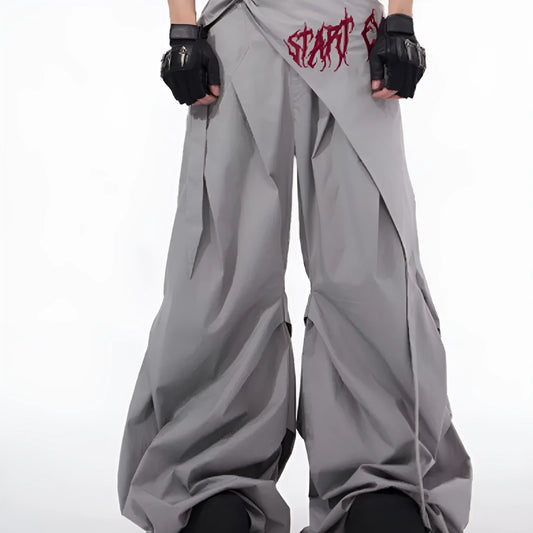 Korean style wide-leg trousers for boys in black or grey solid colour