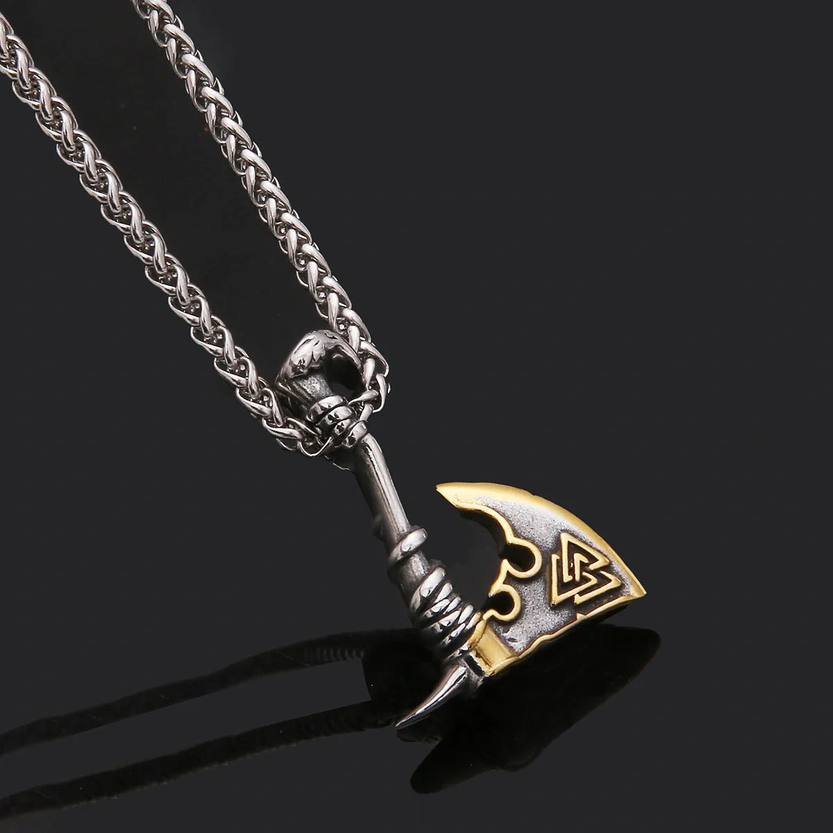 Men's stainless steel axe pendant necklace with orchid chain, stylish and durable jewelry