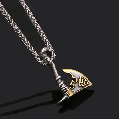 Men's stainless steel axe pendant necklace with orchid chain, stylish and durable jewelry