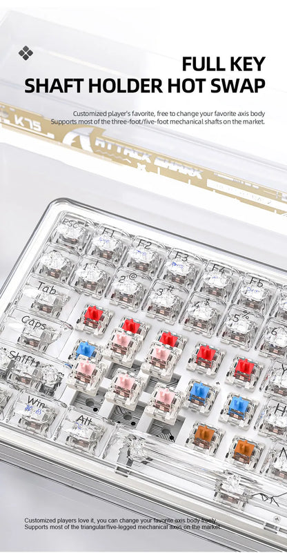 Attack Shark K75 RGB wireless mechanical keyboard with transparent PC casing and hot-swap switches