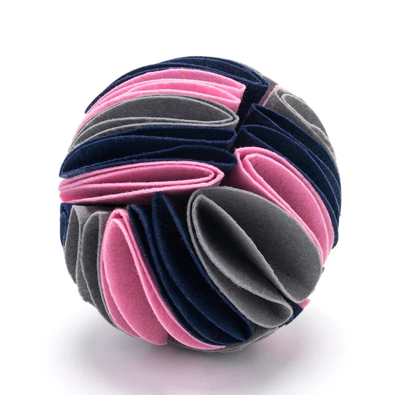 Foldable Dog Snuffle Ball Training Toy in various colors and sizes