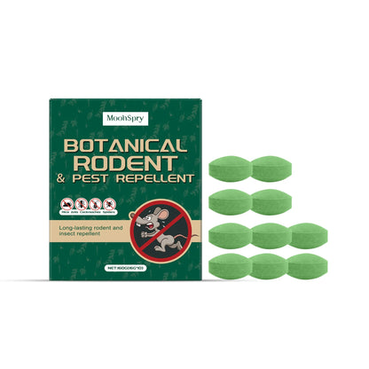 Ten grey animal repellent pills and three white mesh bags for warehouse and household pest control.