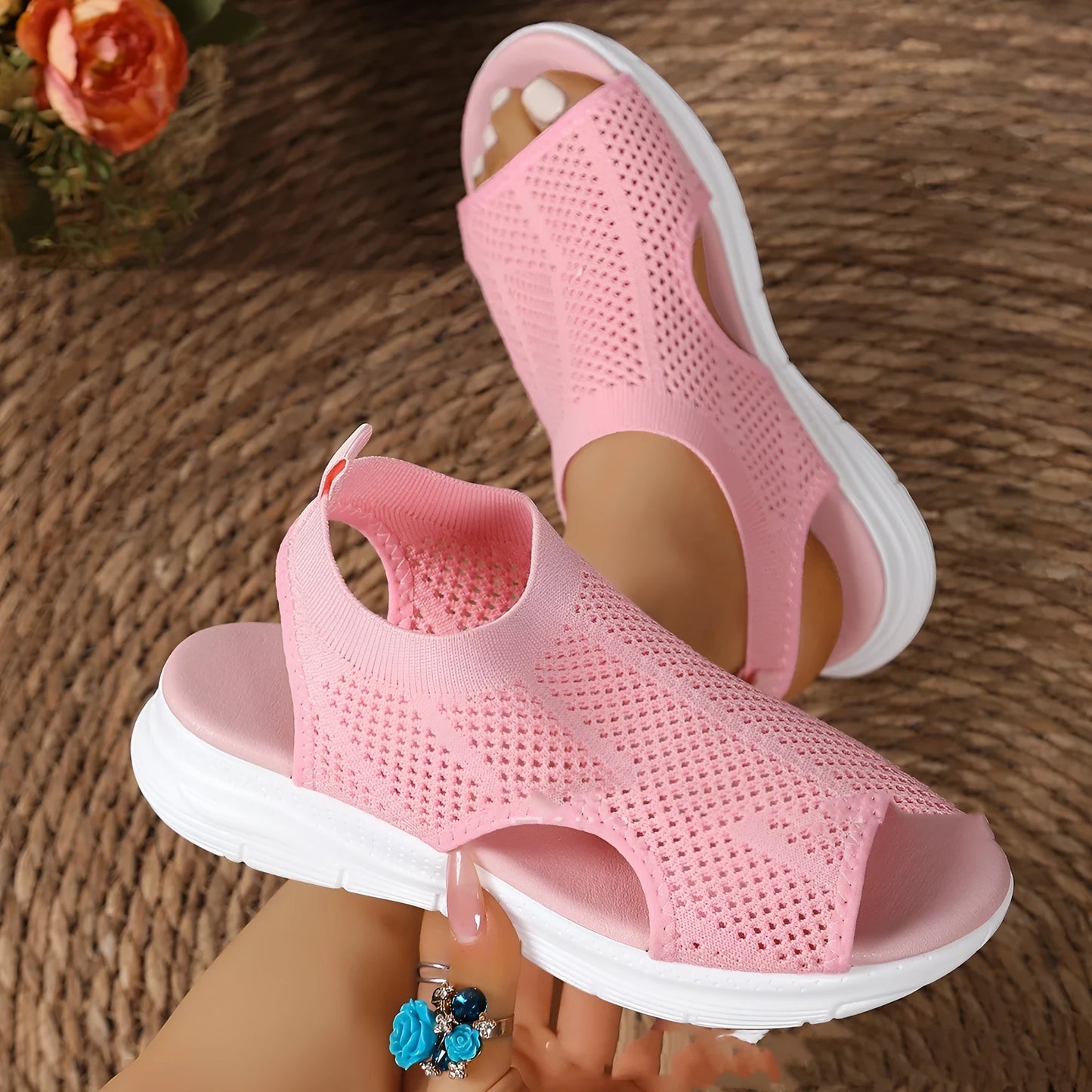 Women's platform sports sandals in black with mesh lining and a flat toe rubber sole.