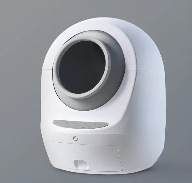 Electric smart cat litter box with WiFi connectivity in blue colour with enclosed design